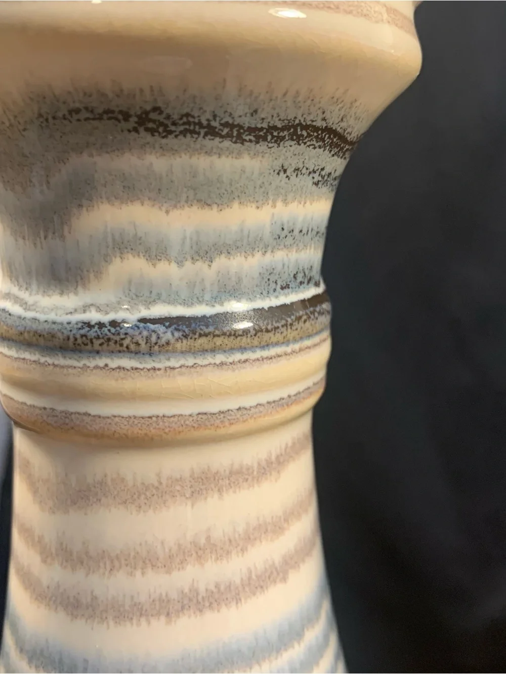 Set of 2 Sierra Sands Ceramic Striped Pillar Candle Holders Blue Purple Beige